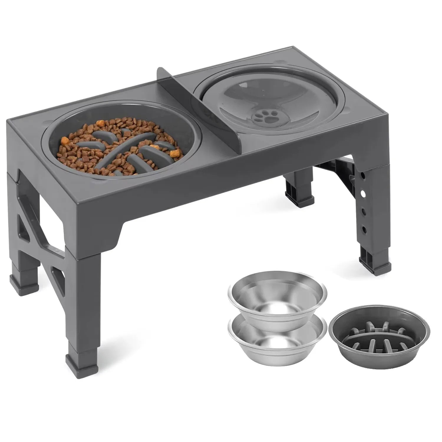 Ciotole Rialzate Pieghevoli per Cani, Supporto Regolabile in Altezza con Ciotole in Acciaio Inox per Cibo e Acqua, per Cani di Taglia Piccola, Media e Grande
