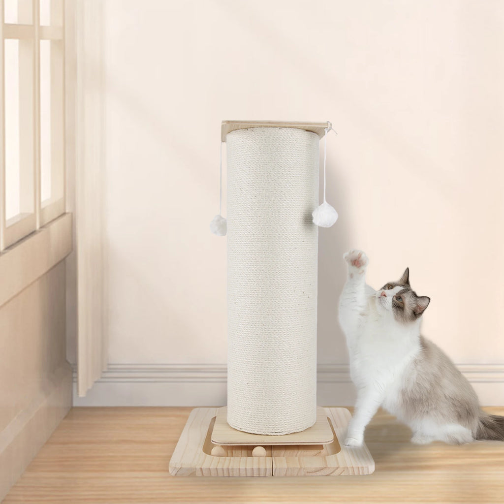 Tiragraffi per gatti da 60cm/80cm con palla sospesa, pannello per artigli e blocco per arrampicata, base stabilizzata e allargata