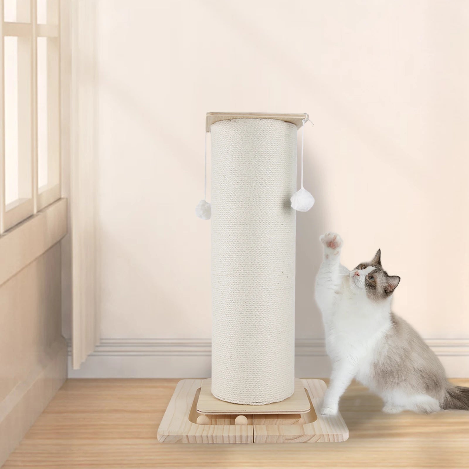 Tiragraffi per gatti da 60cm/80cm con palla sospesa, pannello per artigli e blocco per arrampicata, base stabilizzata e allargata