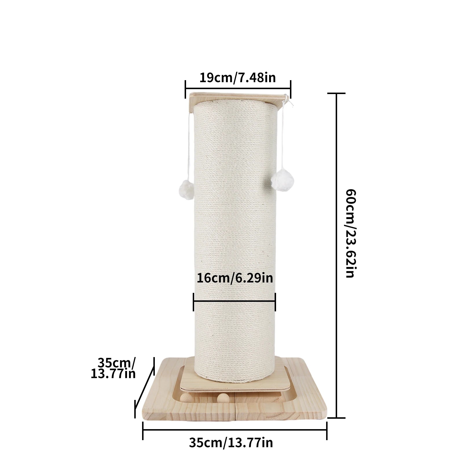 Tiragraffi per gatti da 60cm/80cm con palla sospesa, pannello per artigli e blocco per arrampicata, base stabilizzata e allargata
