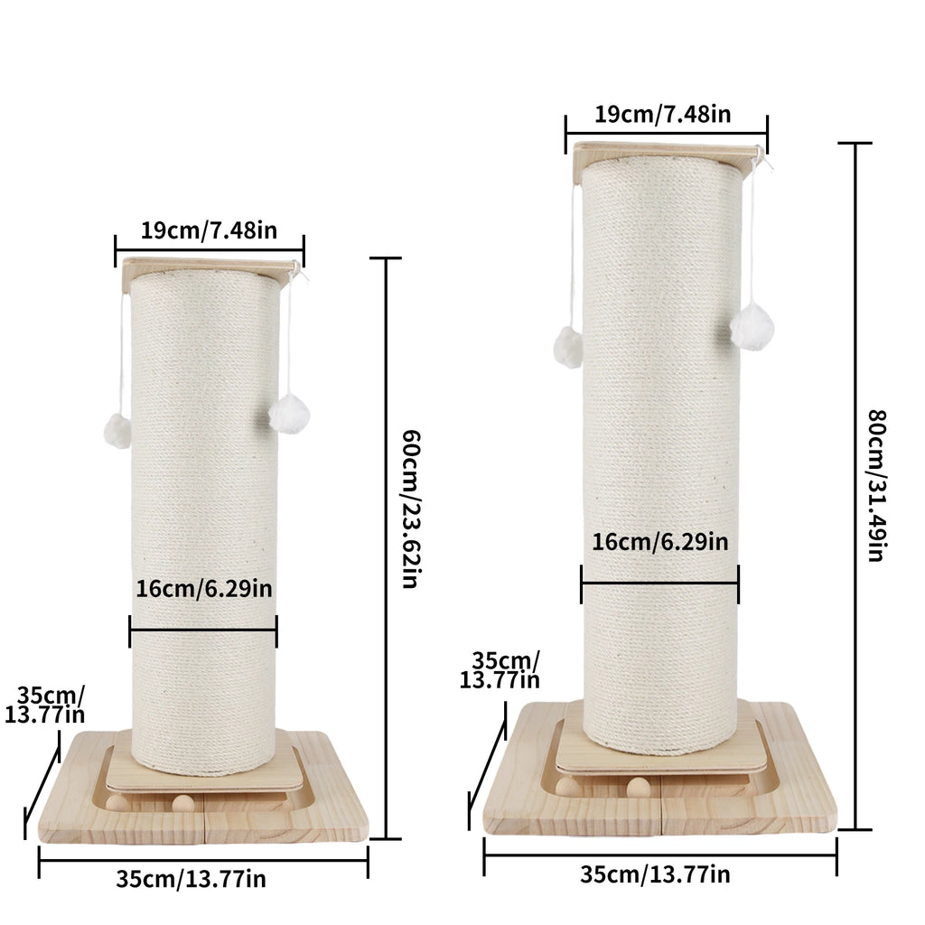 Tiragraffi per gatti da 60cm/80cm con palla sospesa, pannello per artigli e blocco per arrampicata, base stabilizzata e allargata