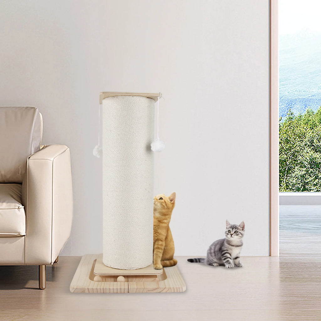 Tiragraffi per gatti da 60cm/80cm con palla sospesa, pannello per artigli e blocco per arrampicata, base stabilizzata e allargata