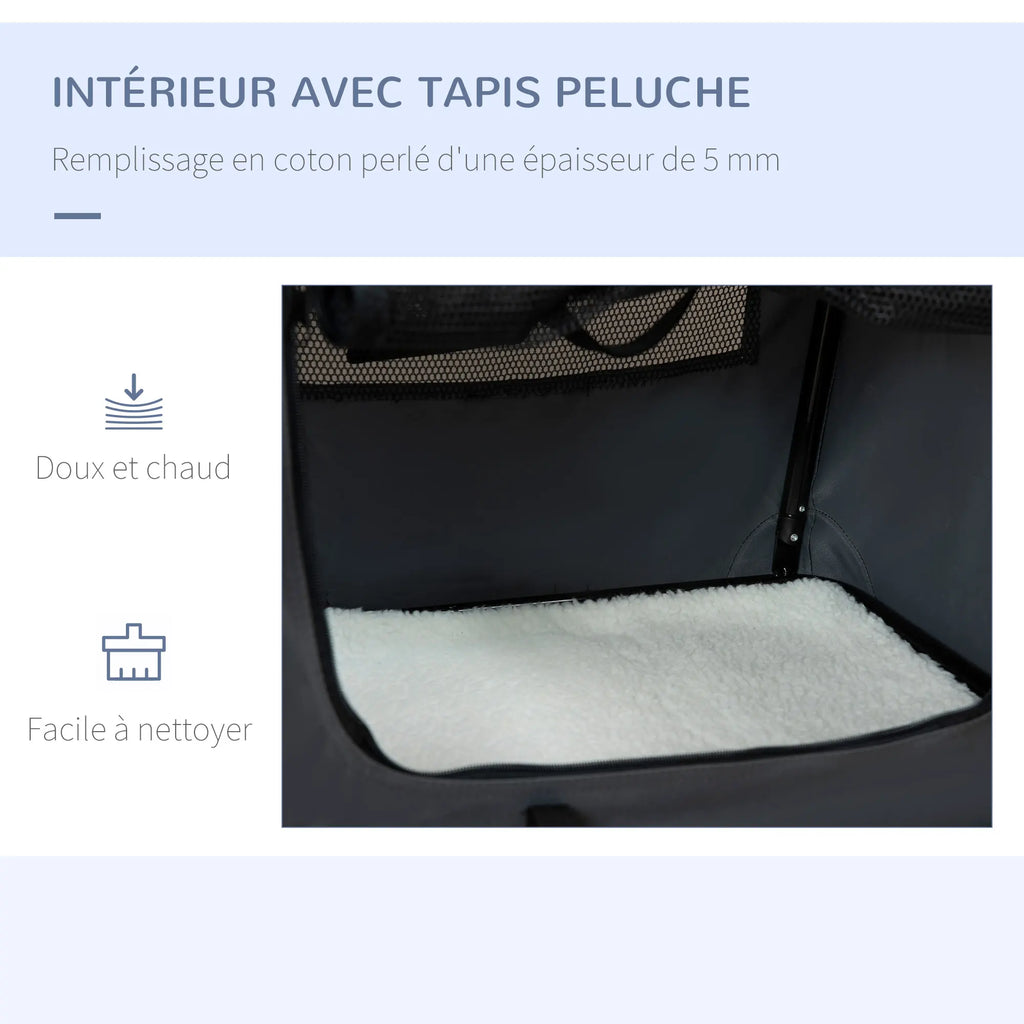 Trasportino per animali PawHut, borsa a mano pieghevole, portatile, nero/grigio, con apertura.