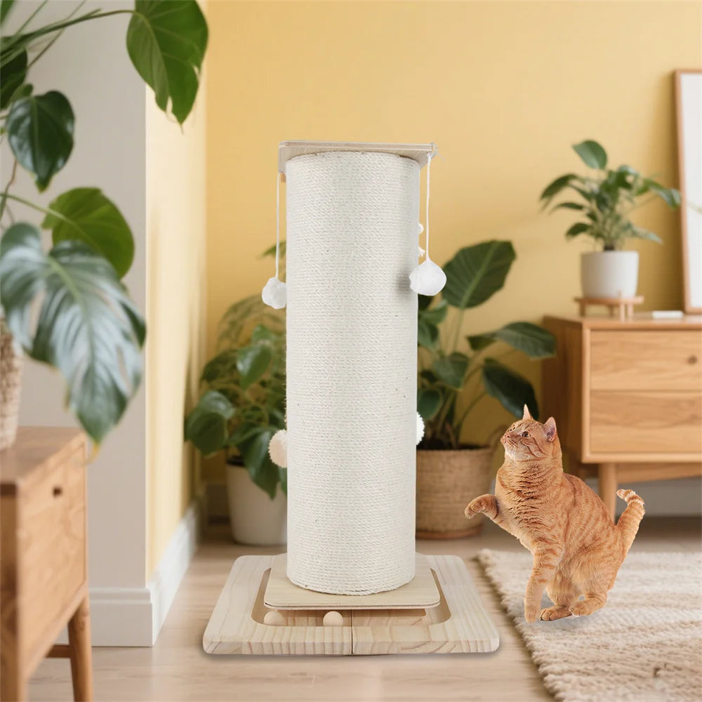 Tiragraffi per Gatti in Legno da 60CM/80CM con Giocattolo a Sfera Sospesa, Tavola in Sisal per Arrampicata e Tiragraffi per Famiglie di Gatti Multipli da Interno