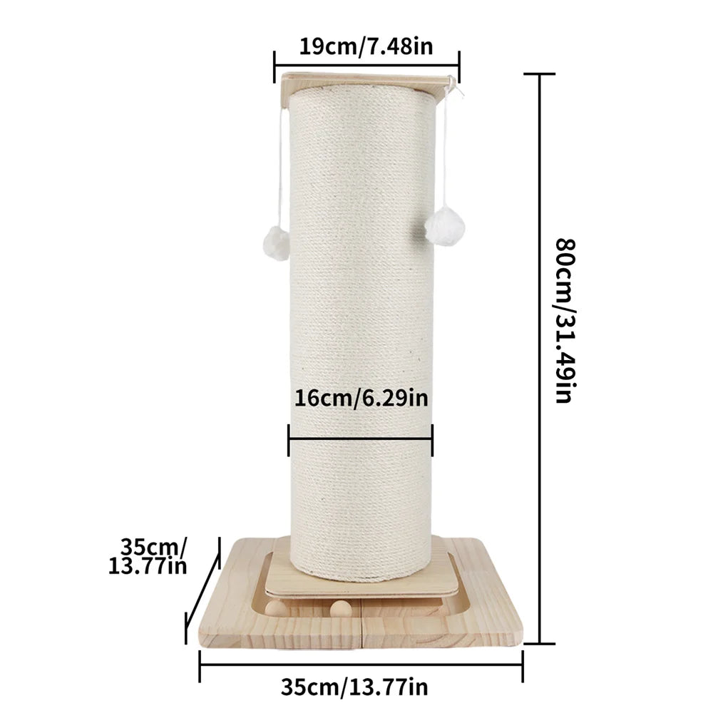Tiragraffi per Gatti in Legno da 60CM/80CM con Giocattolo a Sfera Sospesa, Tavola in Sisal per Arrampicata e Tiragraffi per Famiglie di Gatti Multipli da Interno