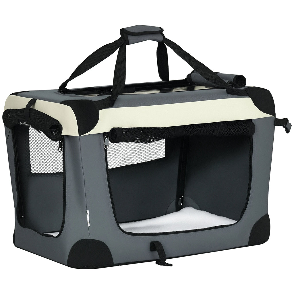 Trasportino per animali PawHut, borsa a mano pieghevole, portatile, nero/grigio, con apertura.