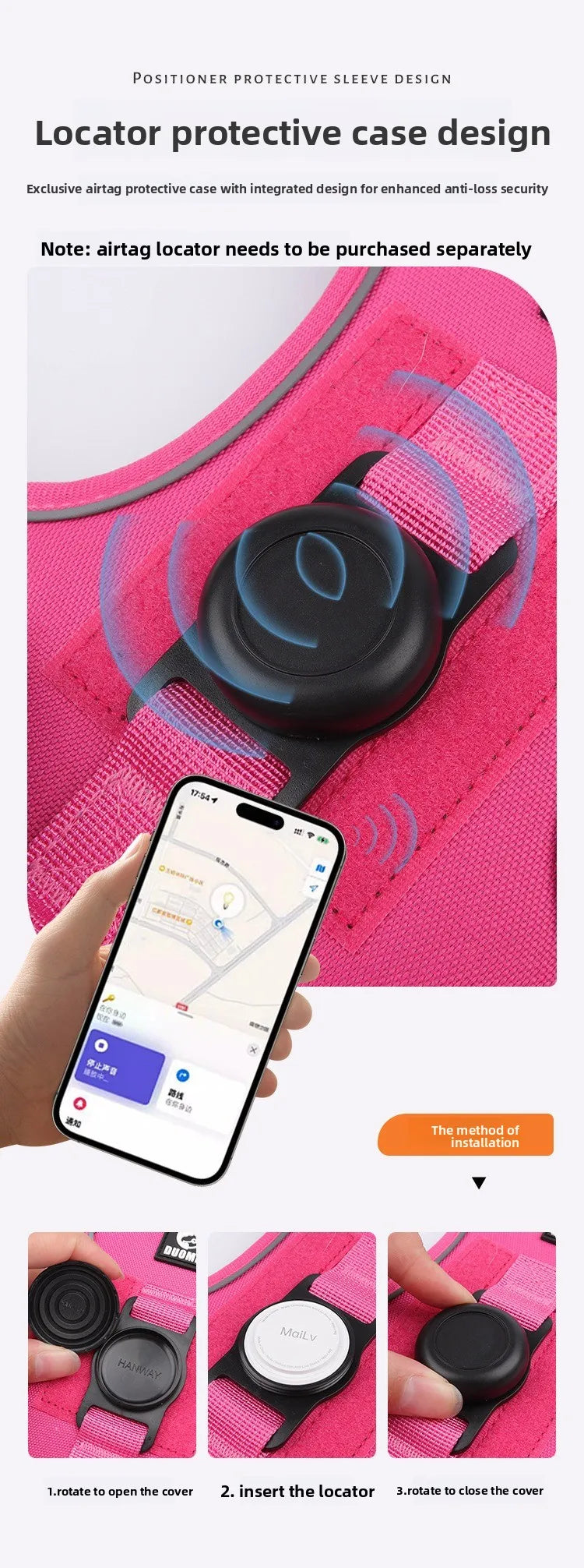 Guinzaglio anti-smarrimento per cani da addestramento all'aperto, pettorina per cani compatibile con AirTag, collare per cani, accessori per cani