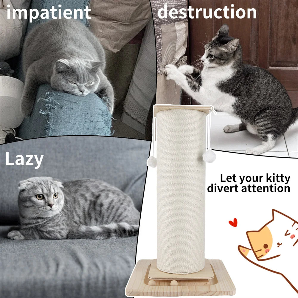 Tiragraffi per Gatti in Legno da 60CM/80CM con Giocattolo a Sfera Sospesa, Tavola in Sisal per Arrampicata e Tiragraffi per Famiglie di Gatti Multipli da Interno