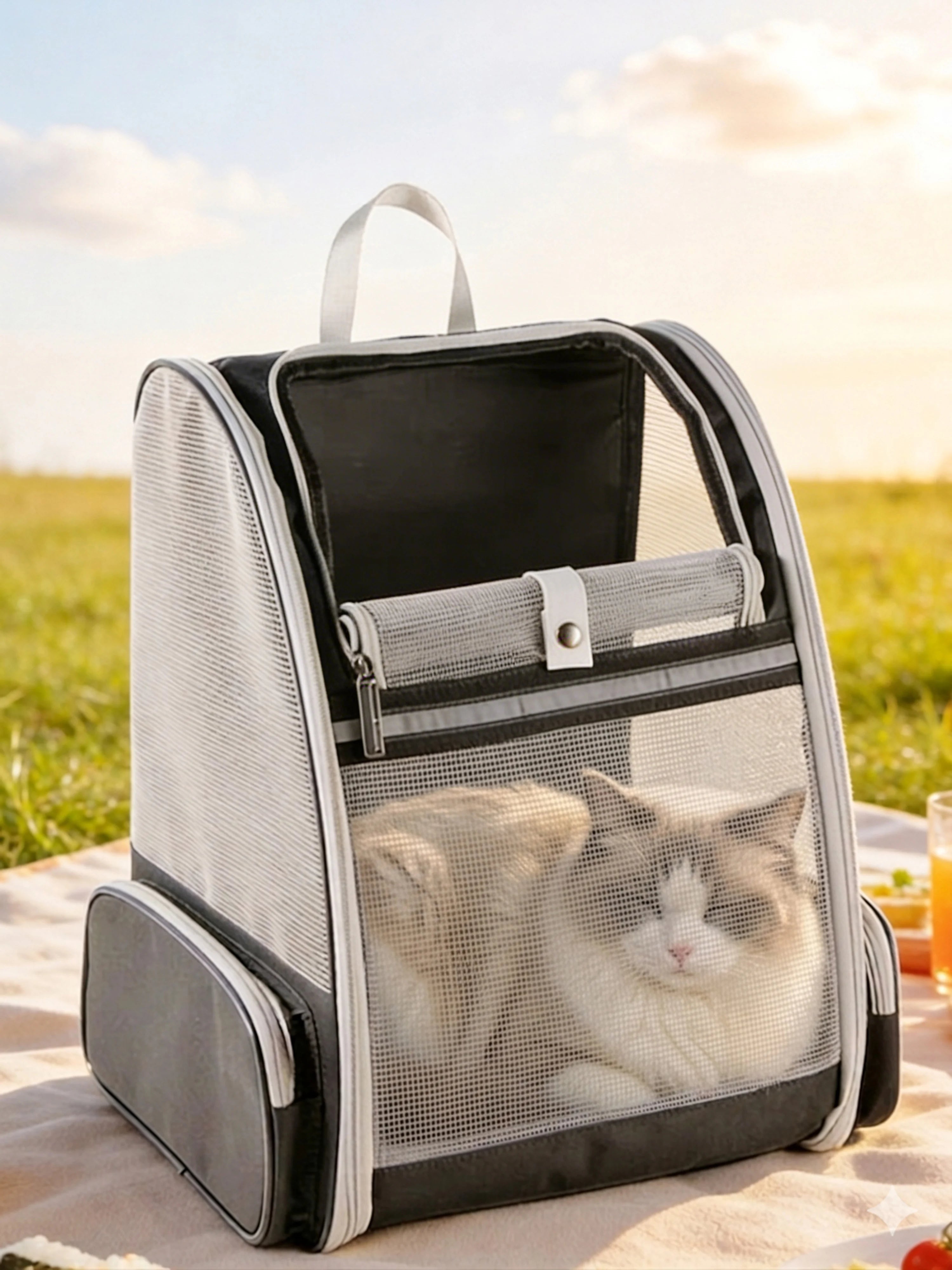 Zaino per gatti espandibile, zaino da viaggio per animali domestici traspirante con design ergonomico, zaino per gatti pieghevole a mani libere per cani piccoli, borsa per animali per escursionismo e viaggio