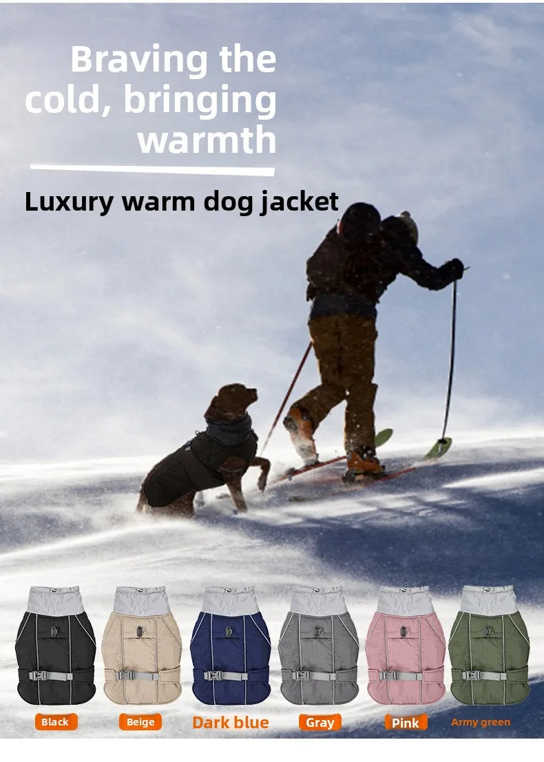 Giacca invernale impermeabile per cani con strisce riflettenti, cappotto spesso e caldo per animali domestici, regolabile con anello a D, S-3XL