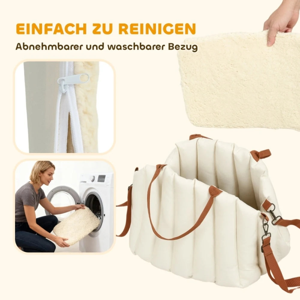 Borsa da trasporto per cani sotto i 5 kg, 2 cinghie, tessuto Oxford, cuscino, guinzaglio, bianco crema