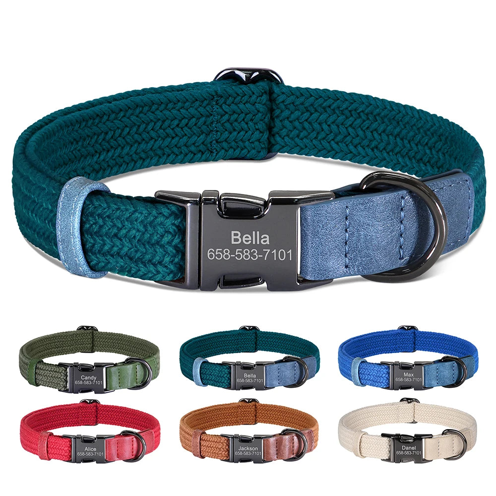 Collare per cani personalizzato Collari per cani in nylon resistente con nome per animali domestici inciso gratuito Collana con fibbia regolabile per cani di taglia piccola, media e grande