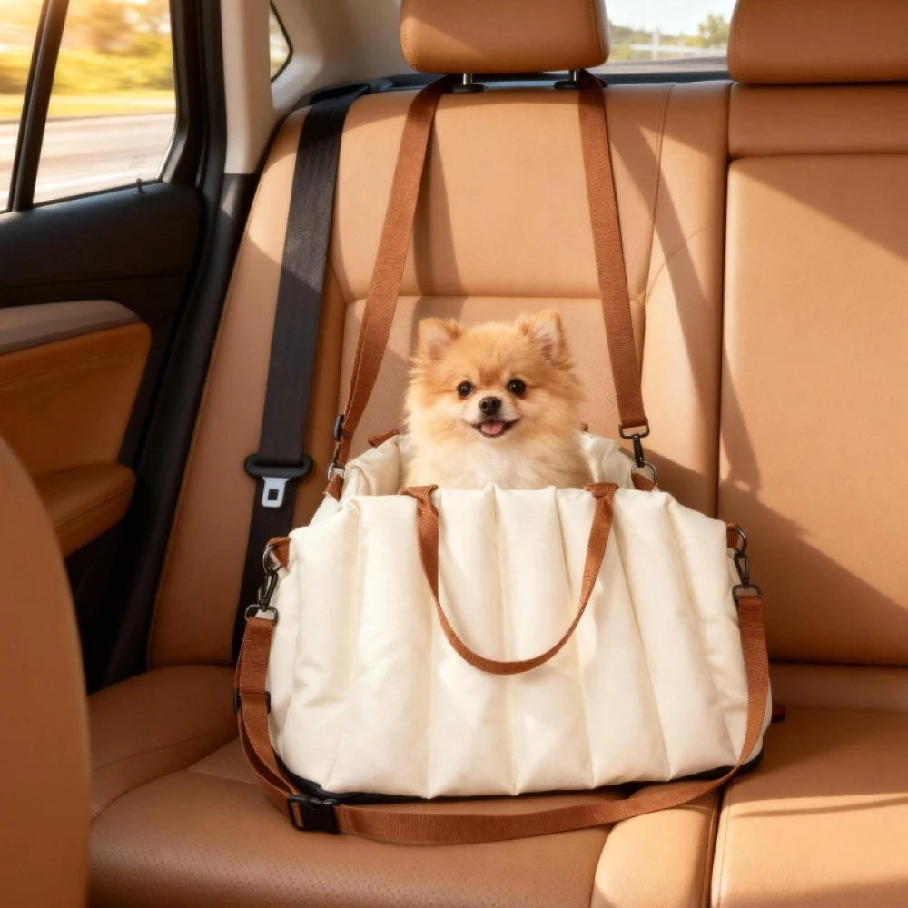 Borsa da trasporto per cani sotto i 5 kg, 2 cinghie, tessuto Oxford, cuscino, guinzaglio, bianco crema