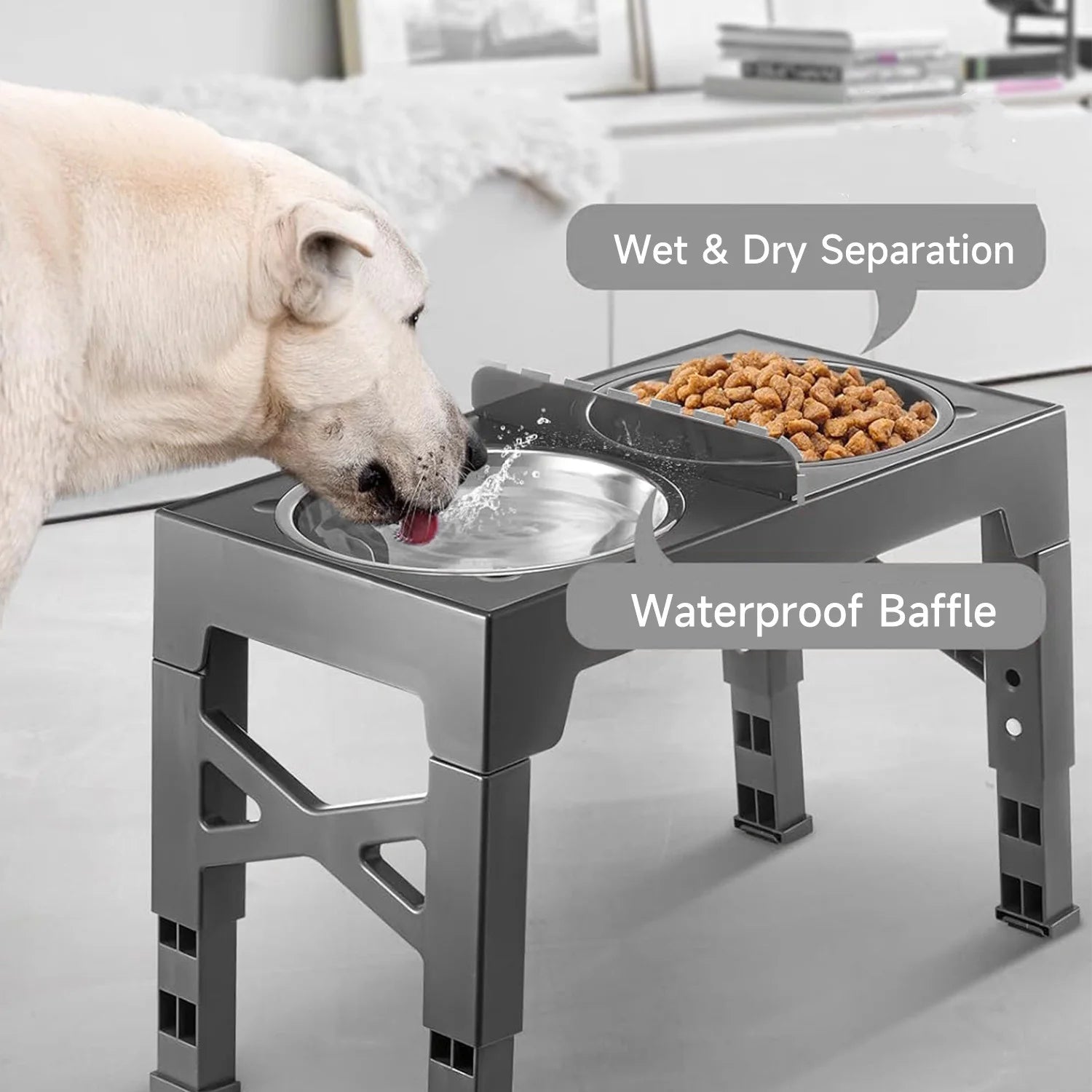 Ciotole Rialzate Pieghevoli per Cani, Supporto Regolabile in Altezza con Ciotole in Acciaio Inox per Cibo e Acqua, per Cani di Taglia Piccola, Media e Grande