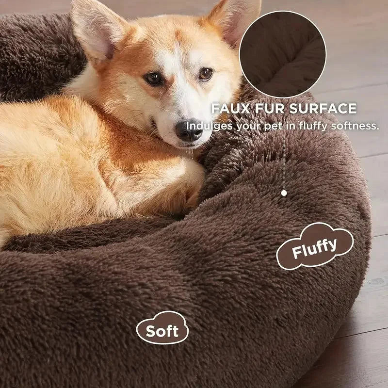 Cuccia Rotonda per Cani, Letto Caldo Invernale per Gatti, Cestino in Peluche Lavabile per Cani di Piccola, Media e Grande Taglia, Divano per Gatti