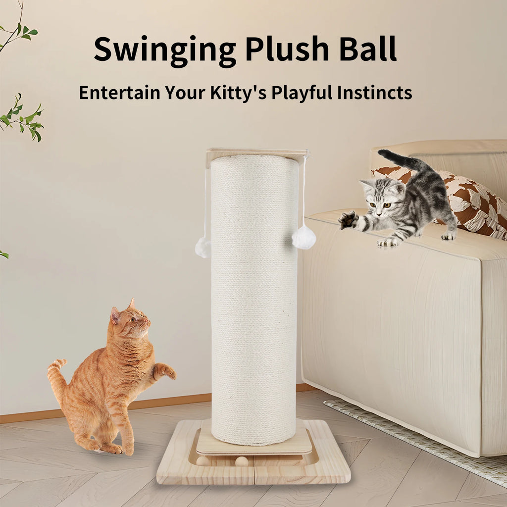 Tiragraffi per Gatti in Legno da 60CM/80CM con Giocattolo a Sfera Sospesa, Tavola in Sisal per Arrampicata e Tiragraffi per Famiglie di Gatti Multipli da Interno