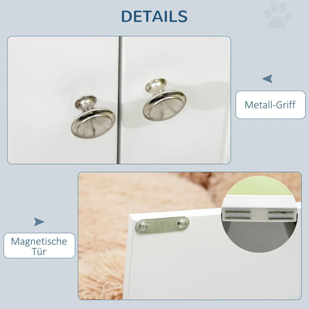 Ciotole per cani, stazione di alimentazione rialzata con 2 ciotole in acciaio inossidabile, supporto per ciotole per cani con contenitore da 44 litri, porte magnetiche, ciotola per cibo, ciotola per acqua, bianco