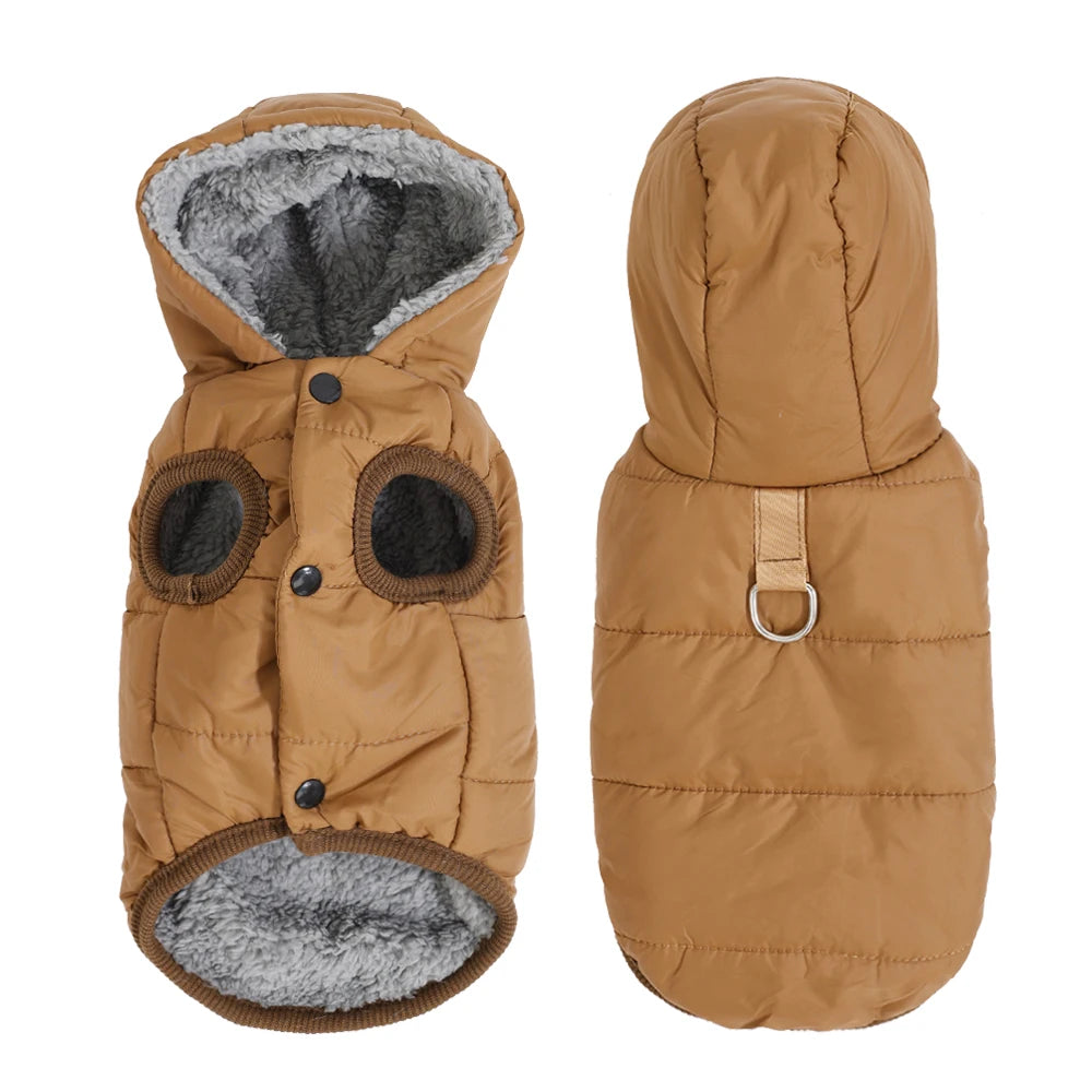 Caldo pile cappotto per cani con cappuccio per cani di piccola taglia media inverno vestiti per cuccioli giacca con anello a D spesso accogliente carlino bassotto Parka costume
