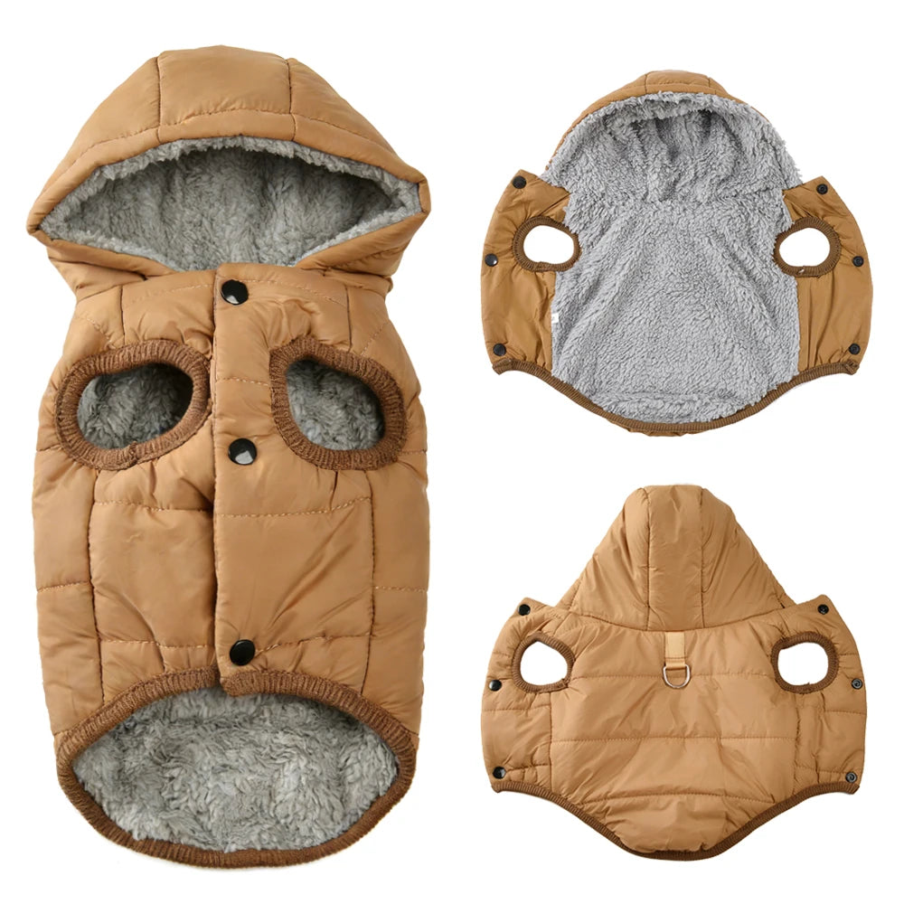 Caldo pile cappotto per cani con cappuccio per cani di piccola taglia media inverno vestiti per cuccioli giacca con anello a D spesso accogliente carlino bassotto Parka costume