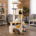 Grande Albero per Gatti in Legno con Motivo a Pesce, Tiragraffi e Torre per Arrampicarsi, Arredo Interno Accogliente per Gatti, Beige