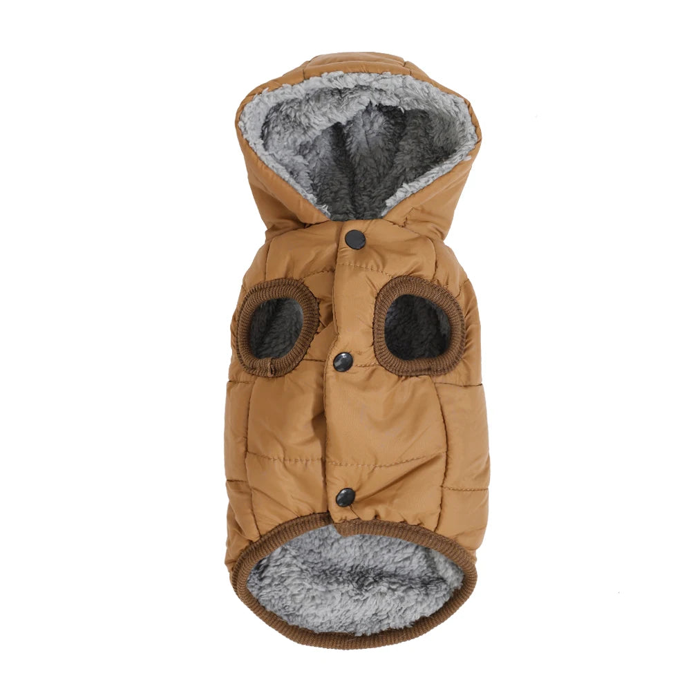 Caldo pile cappotto per cani con cappuccio per cani di piccola taglia media inverno vestiti per cuccioli giacca con anello a D spesso accogliente carlino bassotto Parka costume