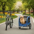 Rimorchio per Bicicletta Pieghevole per Cani, Capacità 45 kg, Passeggino per Animali Domestici 2-in-1, Telaio Facile da Piegare con Ruote a Sgancio Rapido, Attacco Universale per Bicicletta, Catarifrangenti, Bandiera, Blu/Ne