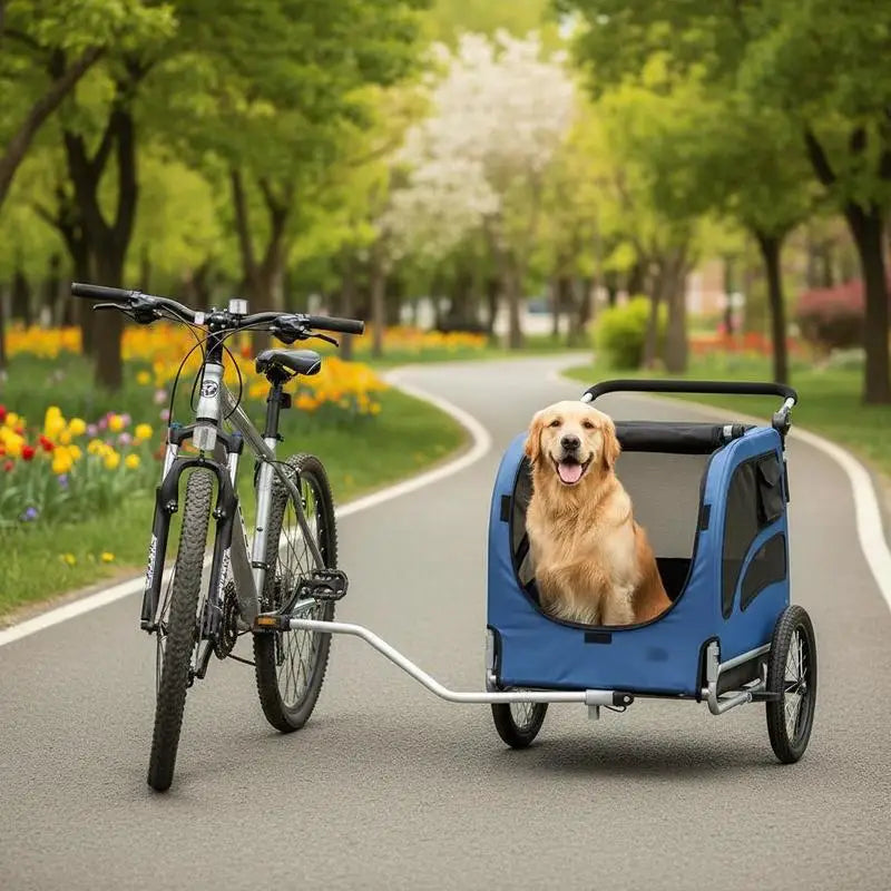 Rimorchio per Bicicletta Pieghevole per Cani, Capacità 45 kg, Passeggino per Animali Domestici 2-in-1, Telaio Facile da Piegare con Ruote a Sgancio Rapido, Attacco Universale per Bicicletta, Catarifrangenti, Bandiera, Blu/Ne