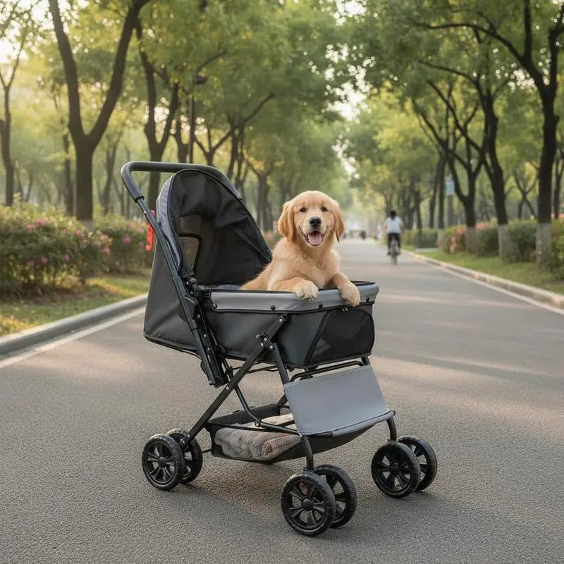 Passeggino Pieghevole per Cani e Animali Domestici, Capacità 20 kg, con 4 Ruote e Freni Posteriori, Finestre in Rete, Maniglia Reversibile, per Gatti e Animali Domestici di Taglia Piccola e Media