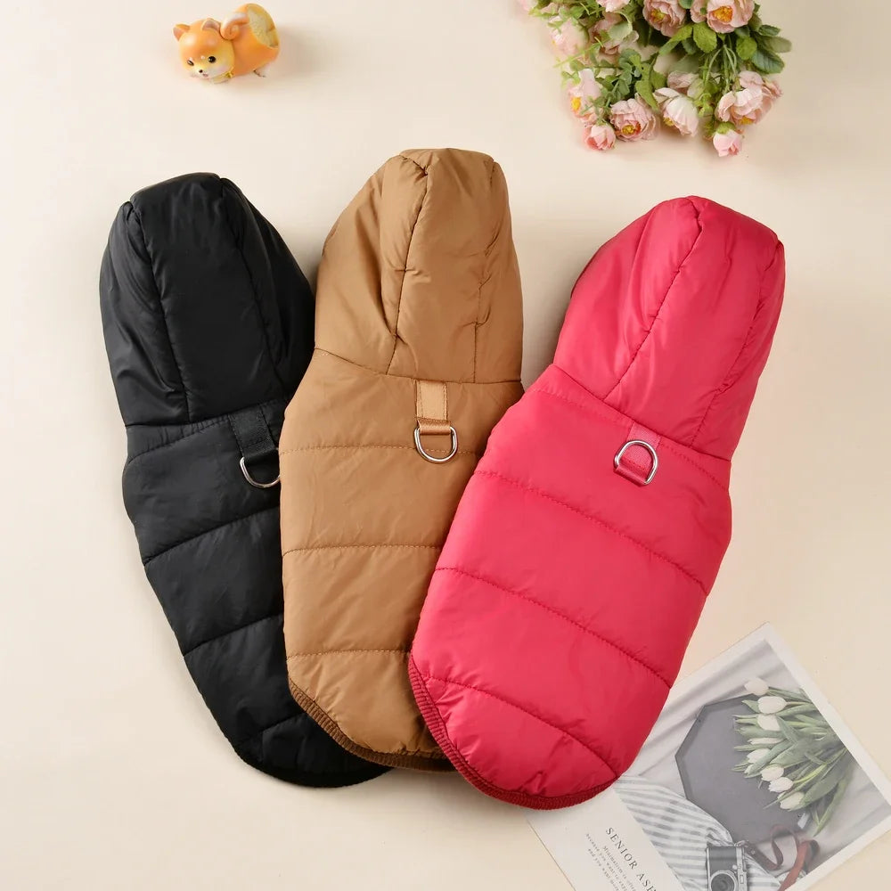 Caldo pile cappotto per cani con cappuccio per cani di piccola taglia media inverno vestiti per cuccioli giacca con anello a D spesso accogliente carlino bassotto Parka costume