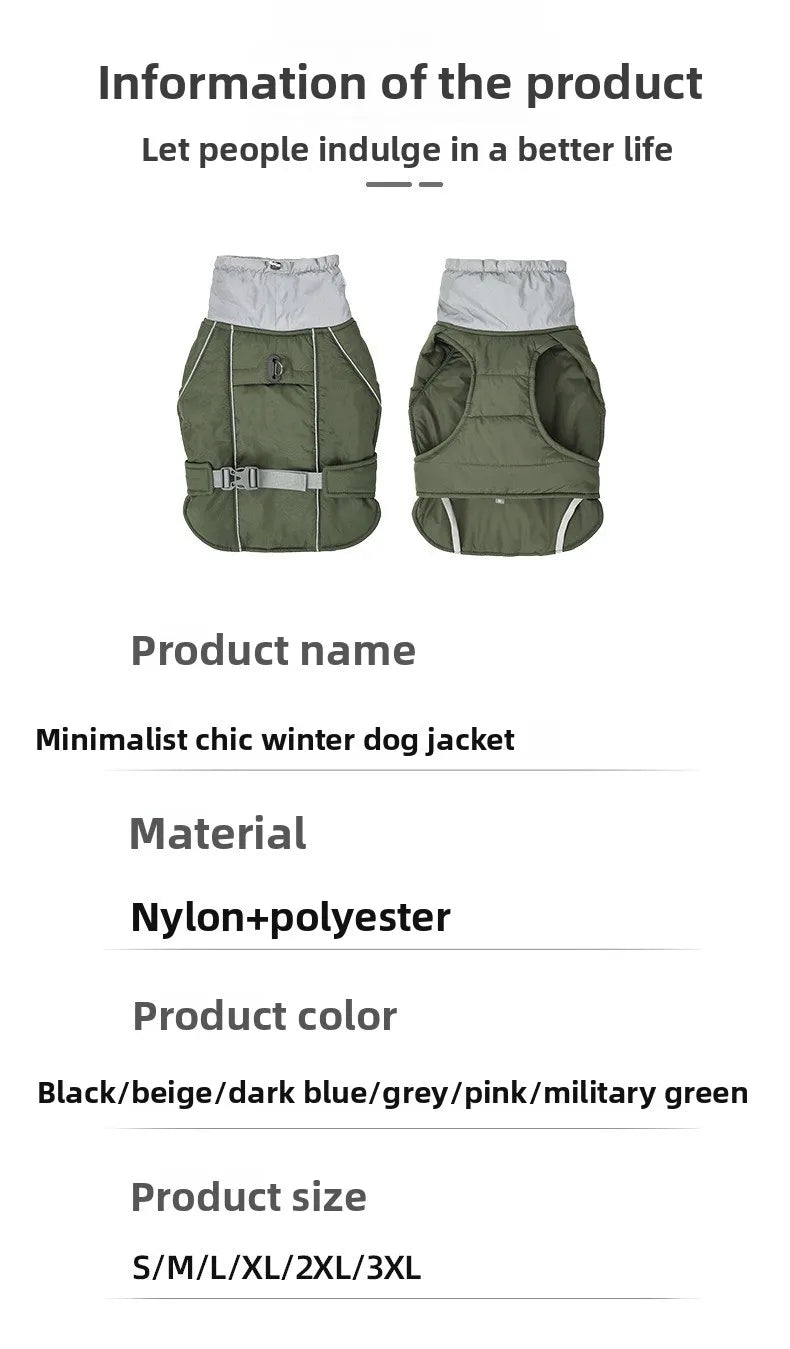 Giacca invernale impermeabile per cani con strisce riflettenti, cappotto spesso e caldo per animali domestici, regolabile con anello a D, S-3XL