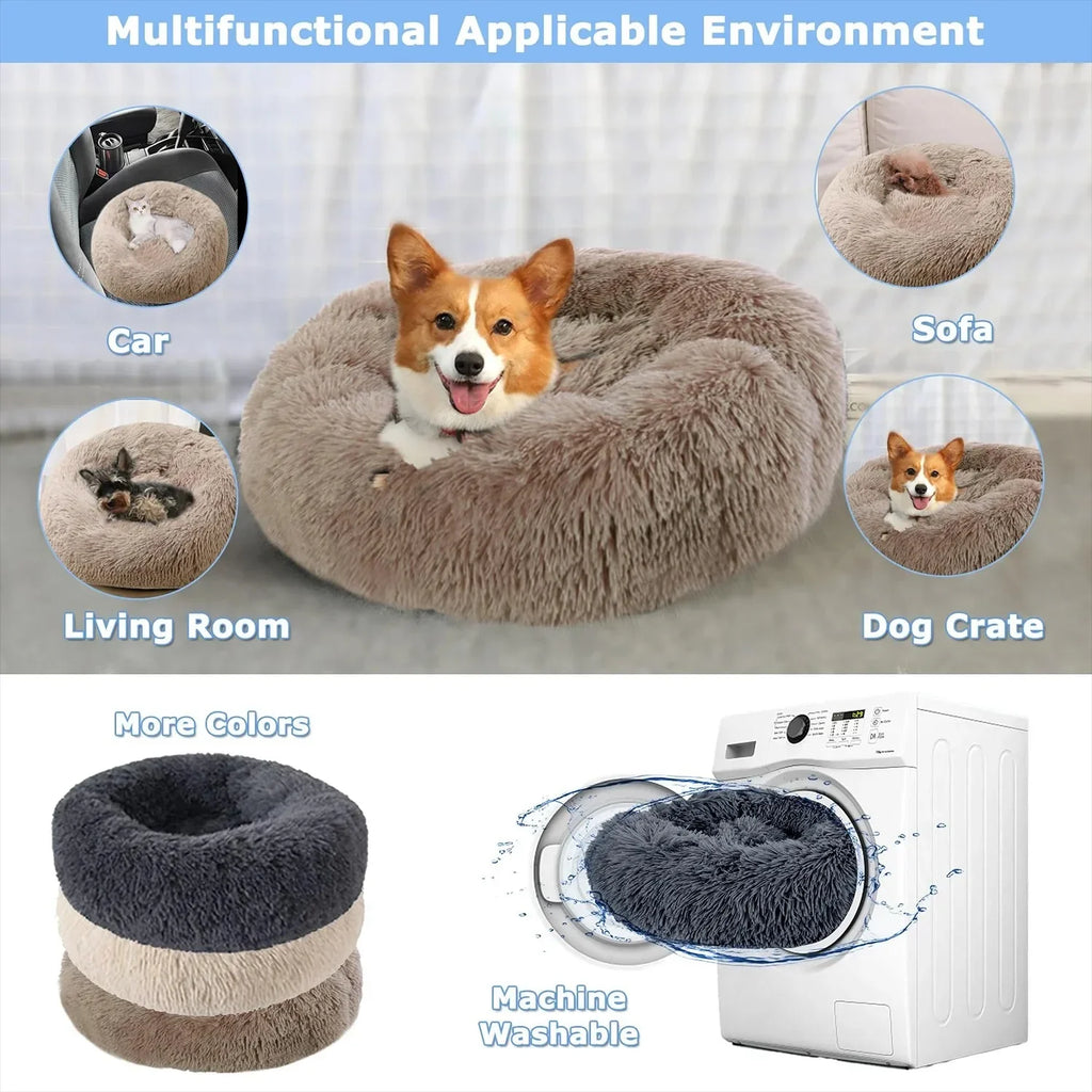 Cuccia Rotonda per Cani, Letto Caldo Invernale per Gatti, Cestino in Peluche Lavabile per Cani di Piccola, Media e Grande Taglia, Divano per Gatti