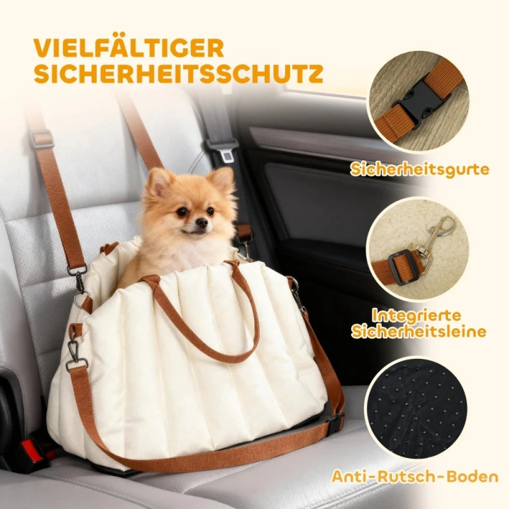 Borsa da trasporto per cani sotto i 5 kg, 2 cinghie, tessuto Oxford, cuscino, guinzaglio, bianco crema