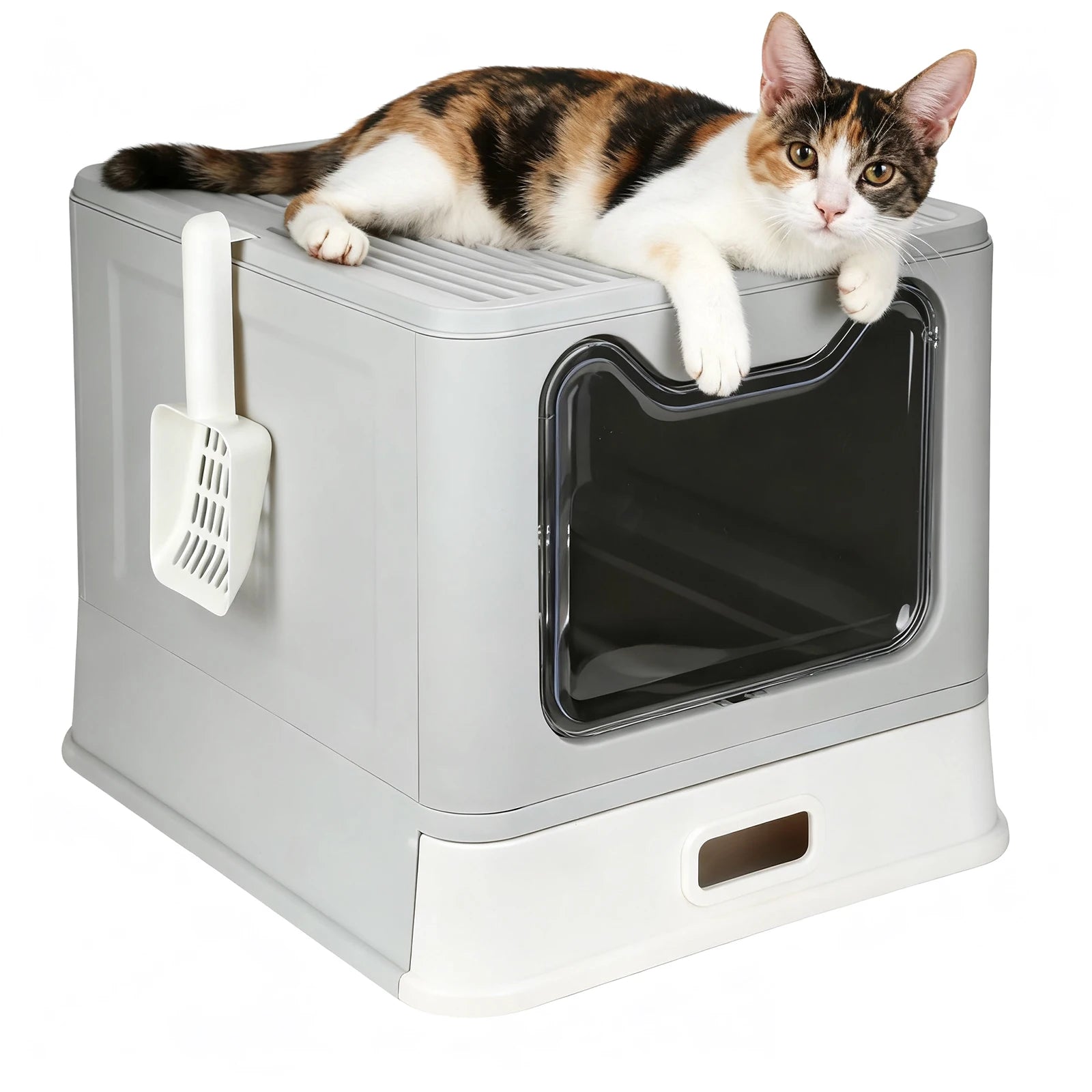 Lettiera per gatti chiusa con coperchio, sacchetti neutralizzanti gli odori, lettiera per gatti di grandi dimensioni, vassoio allungabile in acciaio inossidabile per gatti