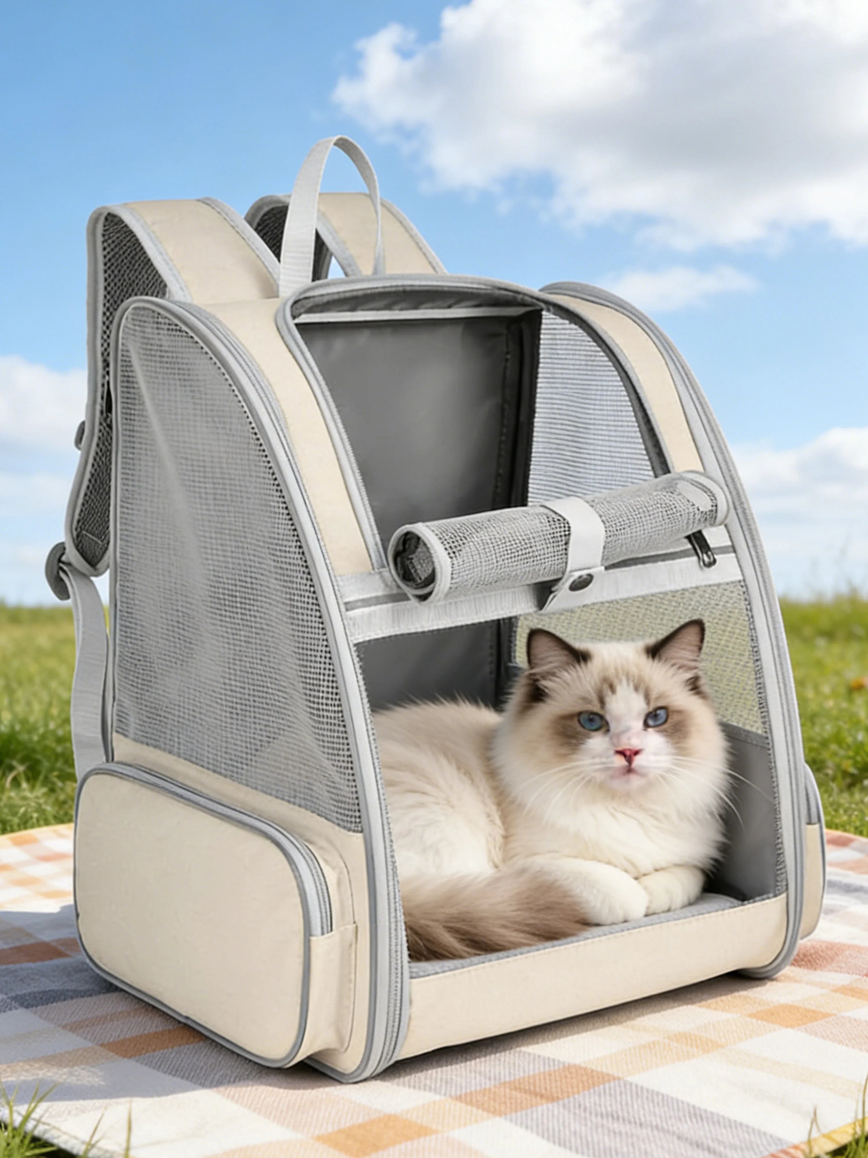 Zaino per gatti espandibile, zaino da viaggio per animali domestici traspirante con design ergonomico, zaino per gatti pieghevole a mani libere per cani piccoli, borsa per animali per escursionismo e viaggio