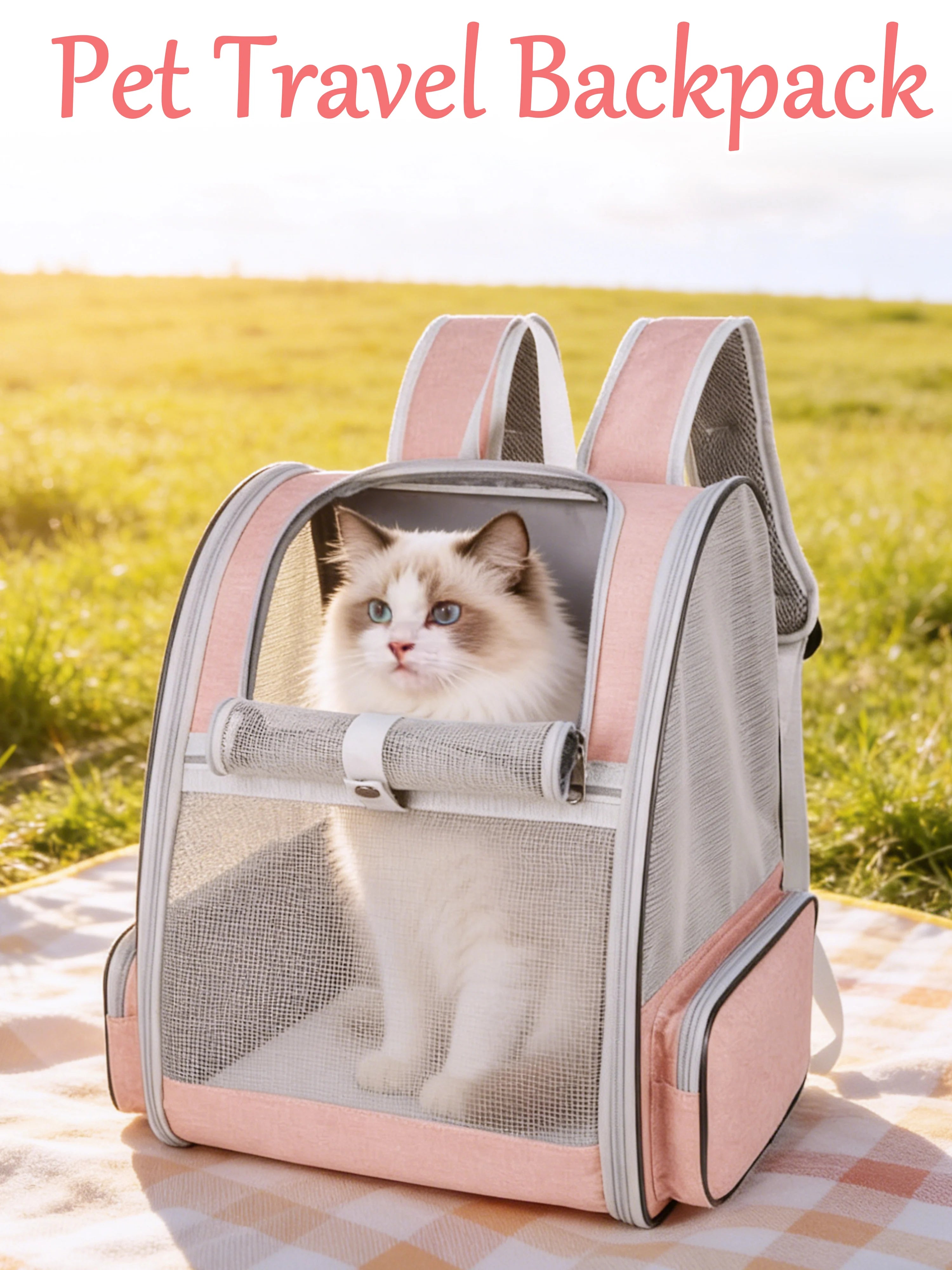 Zaino per gatti espandibile, zaino da viaggio per animali domestici traspirante con design ergonomico, zaino per gatti pieghevole a mani libere per cani piccoli, borsa per animali per escursionismo e viaggio