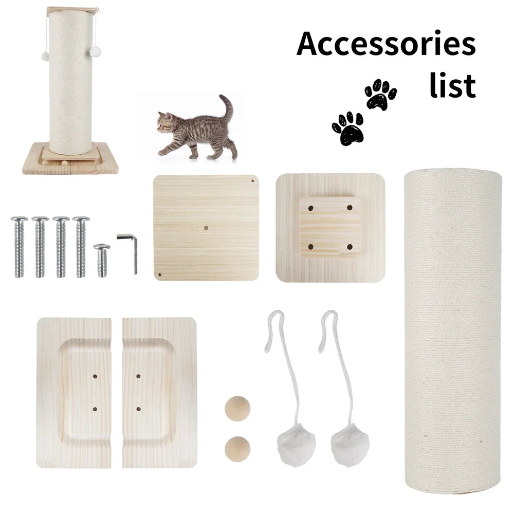 Tiragraffi per Gatti in Legno da 60CM/80CM con Giocattolo a Sfera Sospesa, Tavola in Sisal per Arrampicata e Tiragraffi per Famiglie di Gatti Multipli da Interno