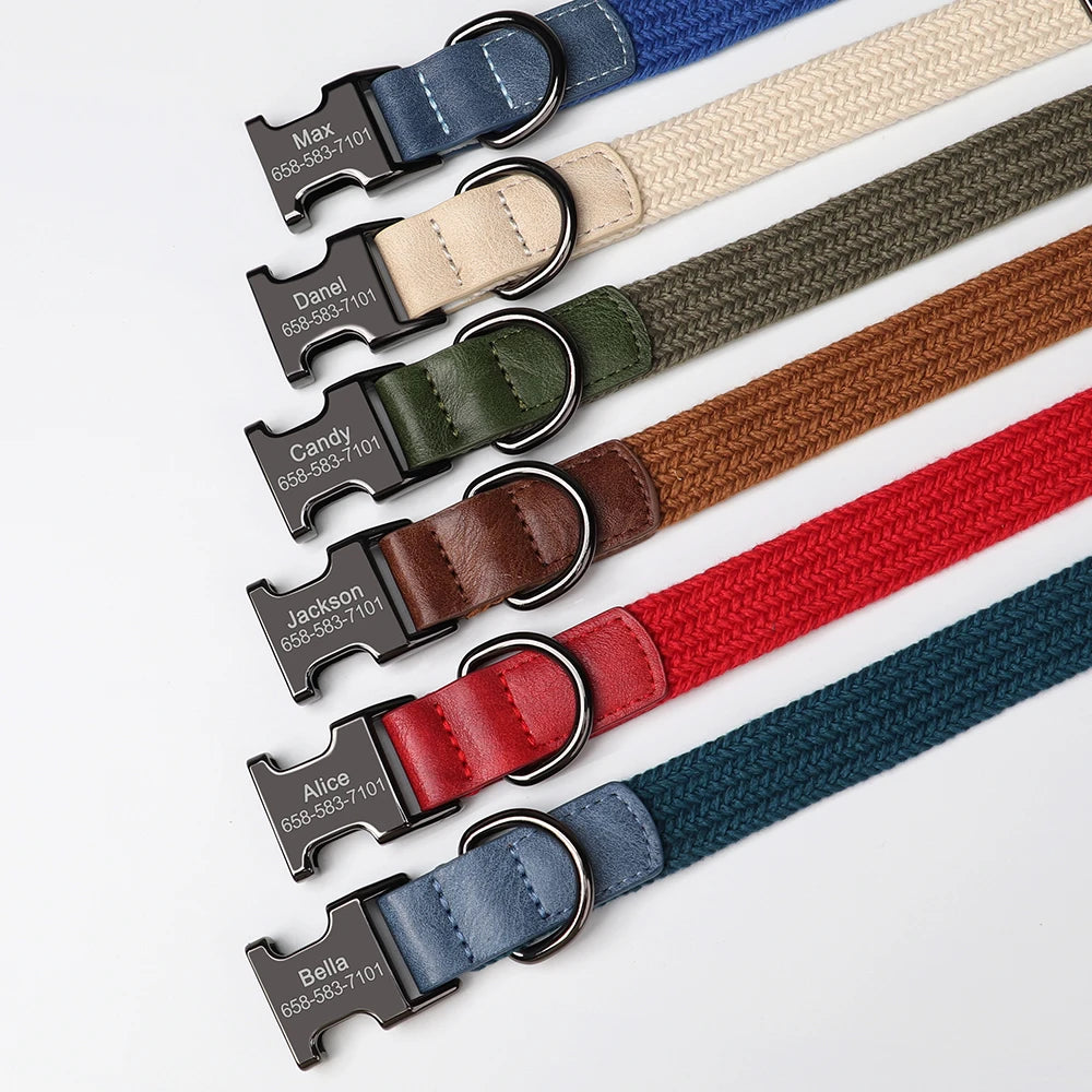 Collare per cani personalizzato Collari per cani in nylon resistente con nome per animali domestici inciso gratuito Collana con fibbia regolabile per cani di taglia piccola, media e grande