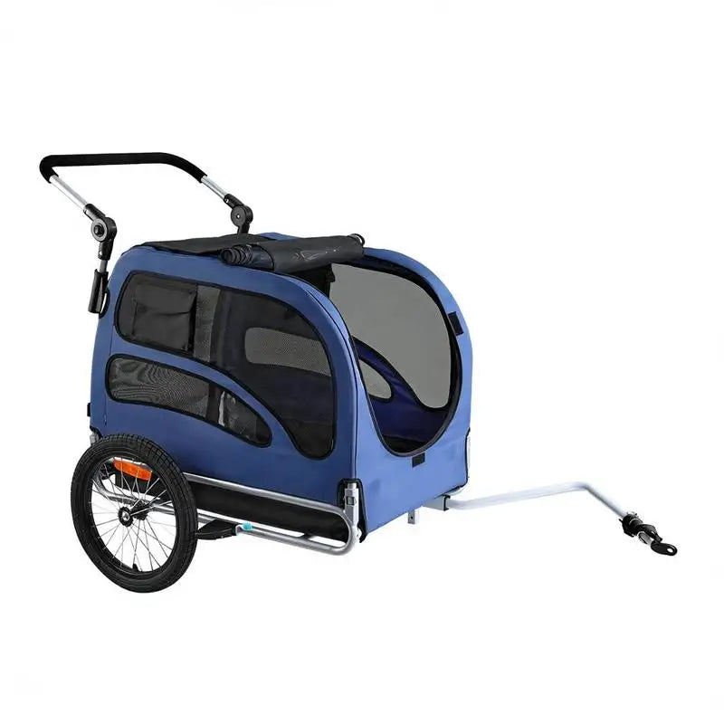 Rimorchio per Bicicletta Pieghevole per Cani, Capacità 45 kg, Passeggino per Animali Domestici 2-in-1, Telaio Facile da Piegare con Ruote a Sgancio Rapido, Attacco Universale per Bicicletta, Catarifrangenti, Bandiera, Blu/Ne