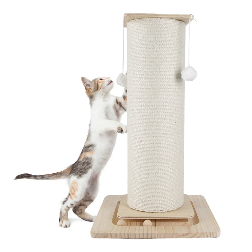 Tiragraffi per Gatti in Legno da 60CM/80CM con Giocattolo a Sfera Sospesa, Tavola in Sisal per Arrampicata e Tiragraffi per Famiglie di Gatti Multipli da Interno
