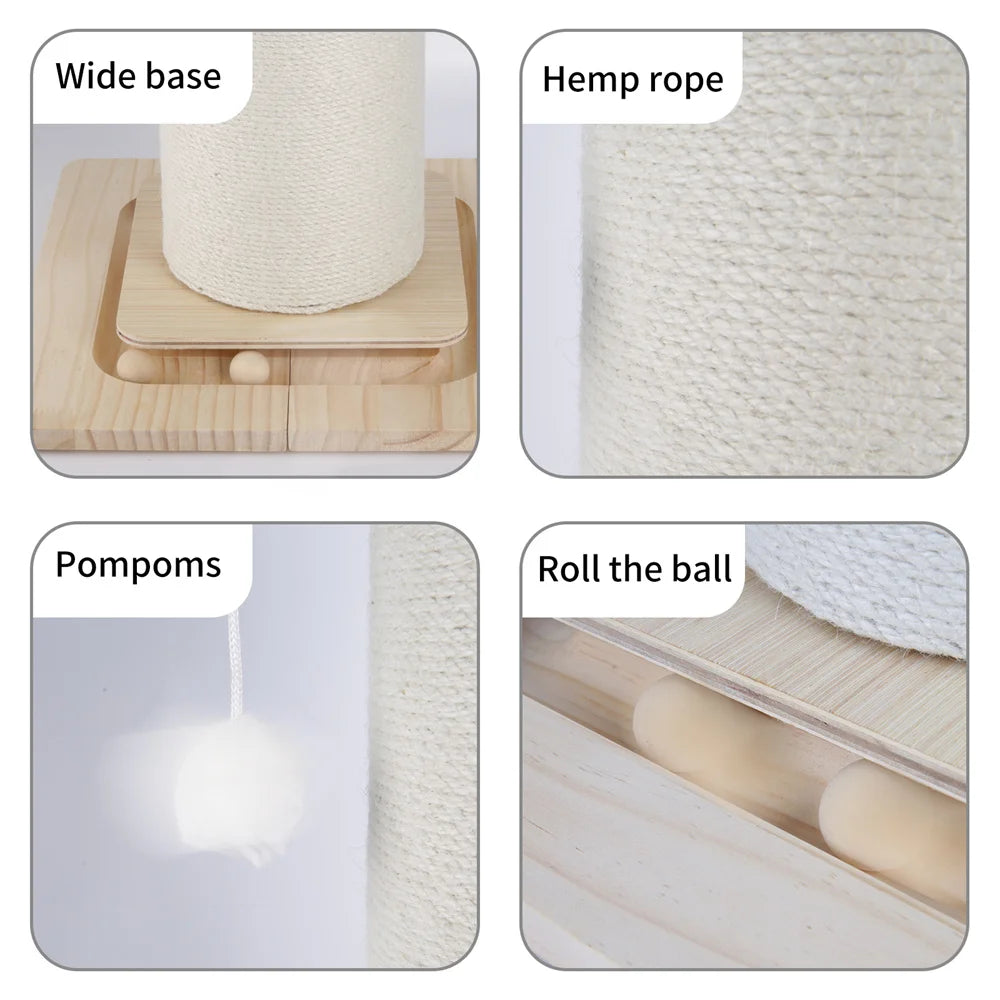 Tiragraffi per Gatti in Legno da 60CM/80CM con Giocattolo a Sfera Sospesa, Tavola in Sisal per Arrampicata e Tiragraffi per Famiglie di Gatti Multipli da Interno