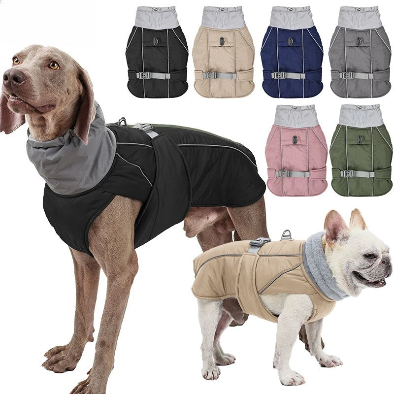 Giacca invernale impermeabile per cani con strisce riflettenti, cappotto spesso e caldo per animali domestici, regolabile con anello a D, S-3XL