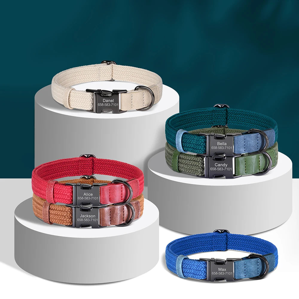 Collare per cani personalizzato Collari per cani in nylon resistente con nome per animali domestici inciso gratuito Collana con fibbia regolabile per cani di taglia piccola, media e grande