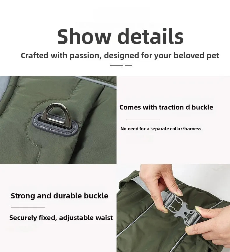 Giacca invernale impermeabile per cani con strisce riflettenti, cappotto spesso e caldo per animali domestici, regolabile con anello a D, S-3XL