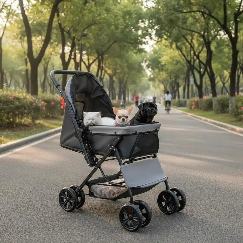 Passeggino Pieghevole per Cani e Animali Domestici, Capacità 20 kg, con 4 Ruote e Freni Posteriori, Finestre in Rete, Maniglia Reversibile, per Gatti e Animali Domestici di Taglia Piccola e Media