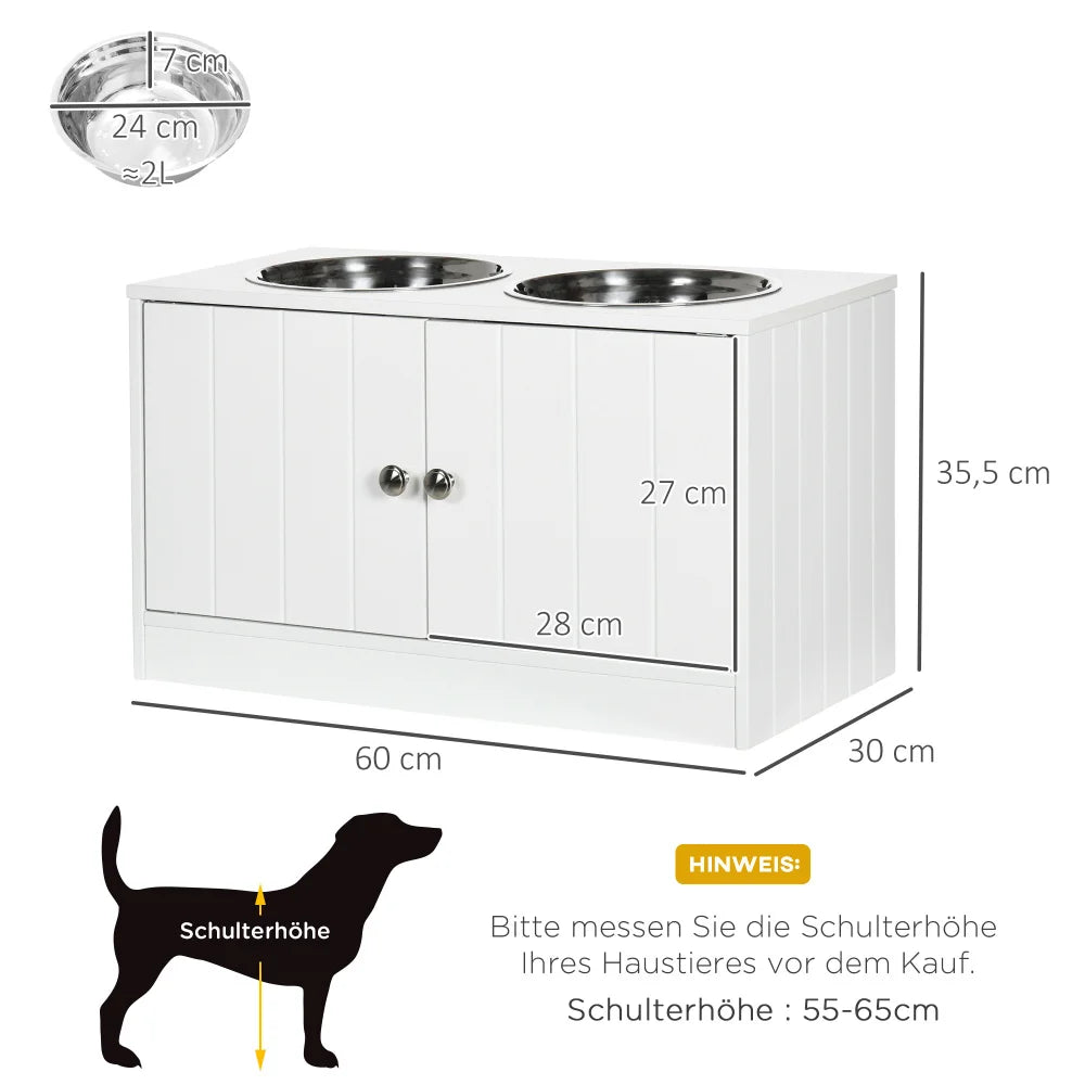 Ciotole per cani, stazione di alimentazione rialzata con 2 ciotole in acciaio inossidabile, supporto per ciotole per cani con contenitore da 44 litri, porte magnetiche, ciotola per cibo, ciotola per acqua, bianco